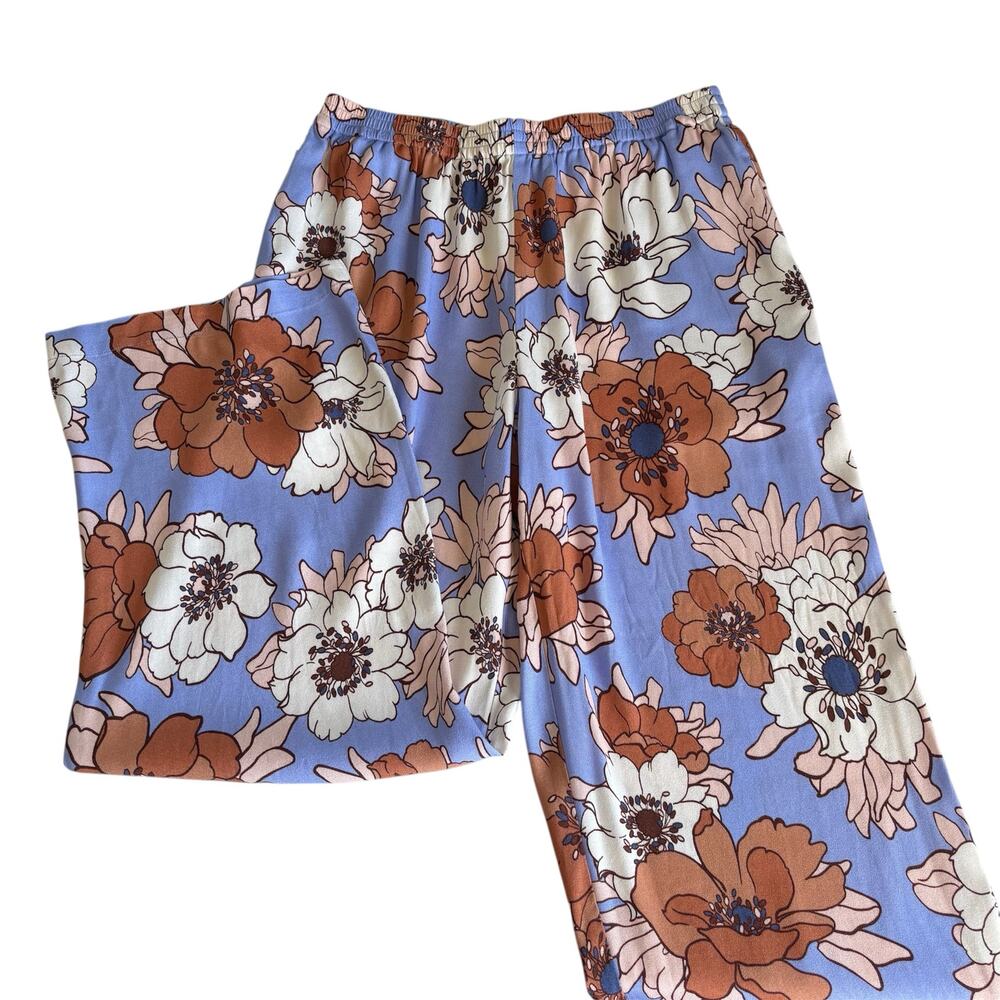 Aritzia Wilfred Overture Pants Purple Floral Print Pull On Stretch Waist Trouser